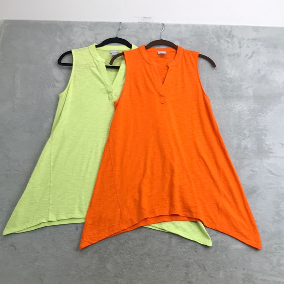 Chico's Tops - Chico's Neon Orange & Lime Sleeveless Asymmetrical Tunics